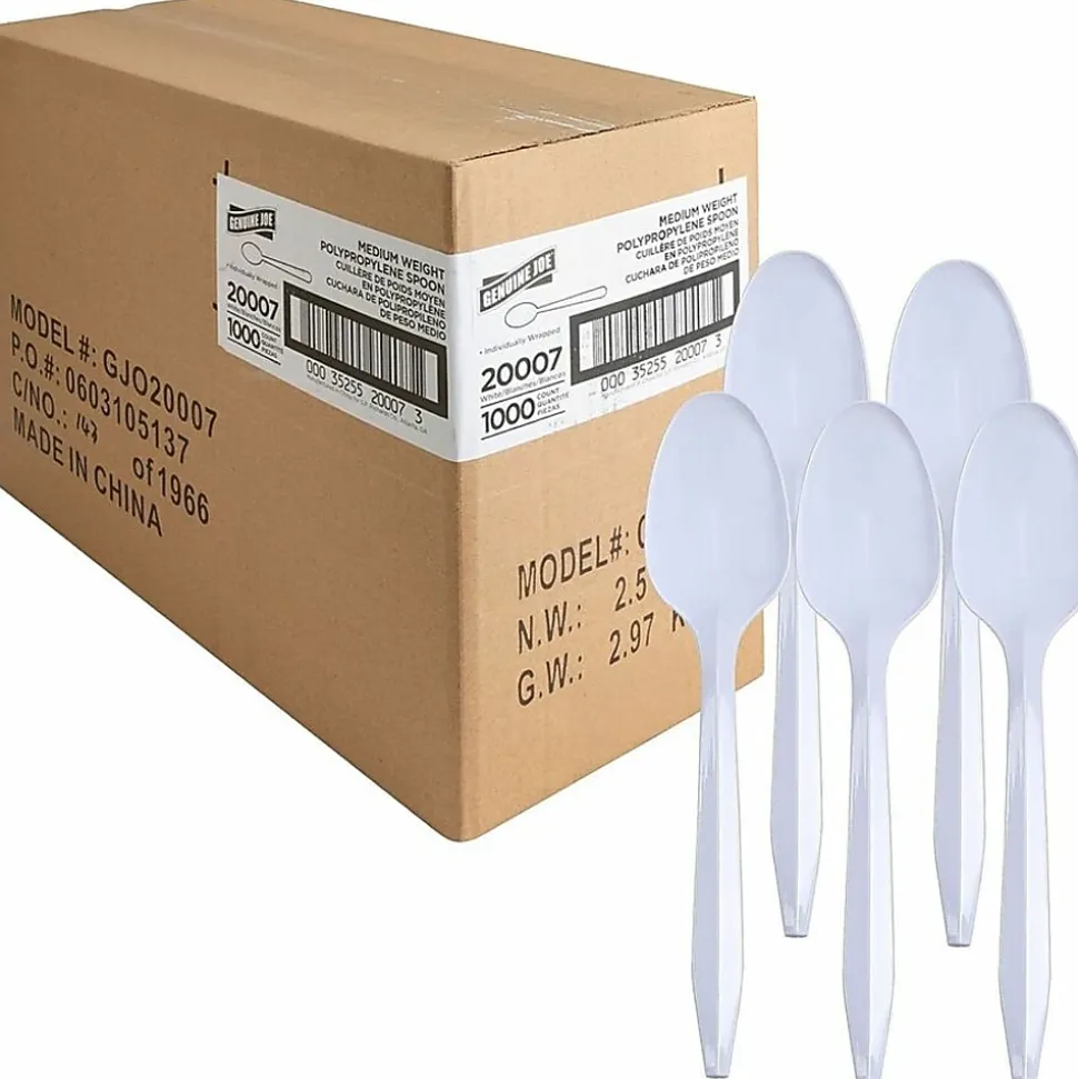 Genuine Joe Individually Wrapped Spoon - 1 Piece(s) - Spoon - 1 x Spoon - Disposable - White - 1000/Carton