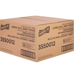 Genuine Joe Jumbo Jr Dispenser Bath Tissue Roll - 2 Ply - 3.30" Width x 500 ft Length - 8.88" Roll Diameter - White - Fiber - 12 / Carton