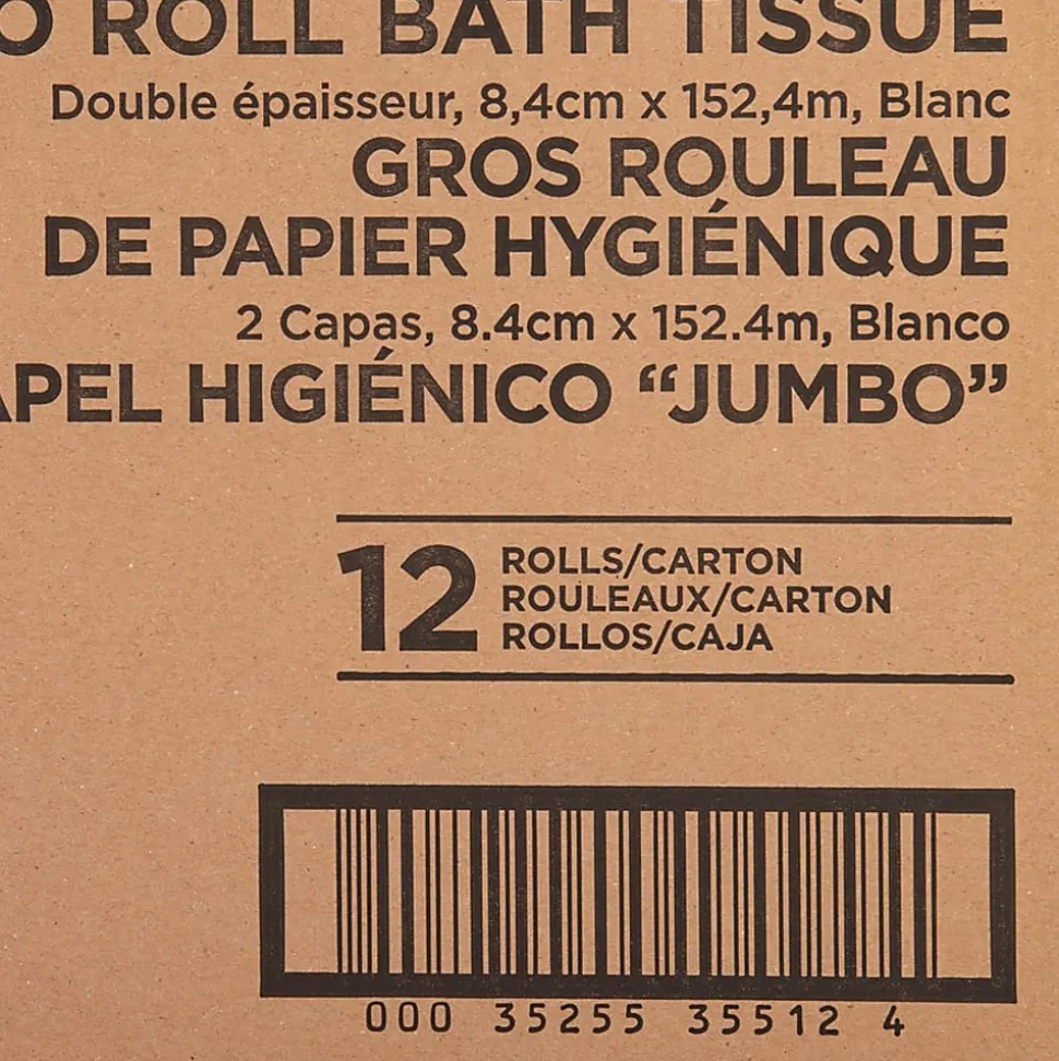 Genuine Joe Jumbo Jr Dispenser Bath Tissue Roll - 2 Ply - 3.30" Width x 500 ft Length - 8.88" Roll Diameter - White - Fiber - 12 / Carton
