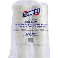 Genuine Joe Lined Disposable Hot Cups - 12 fl oz - 250 / Bundle - White - Polyurethane - Hot Drink