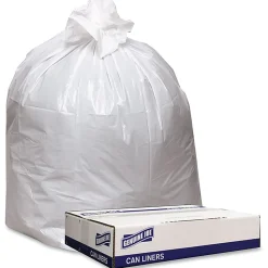 Genuine Joe Low Density White Can Liners, 45 gal Capacity, 40"x 46"x0.90 mil (23 Micron) Thickness, 100 Count - 4046W