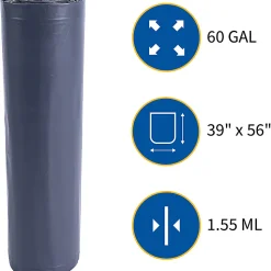Genuine Joe Maximum Strength Trash Can Liners, 1.7mil, 55 Gallons, 39