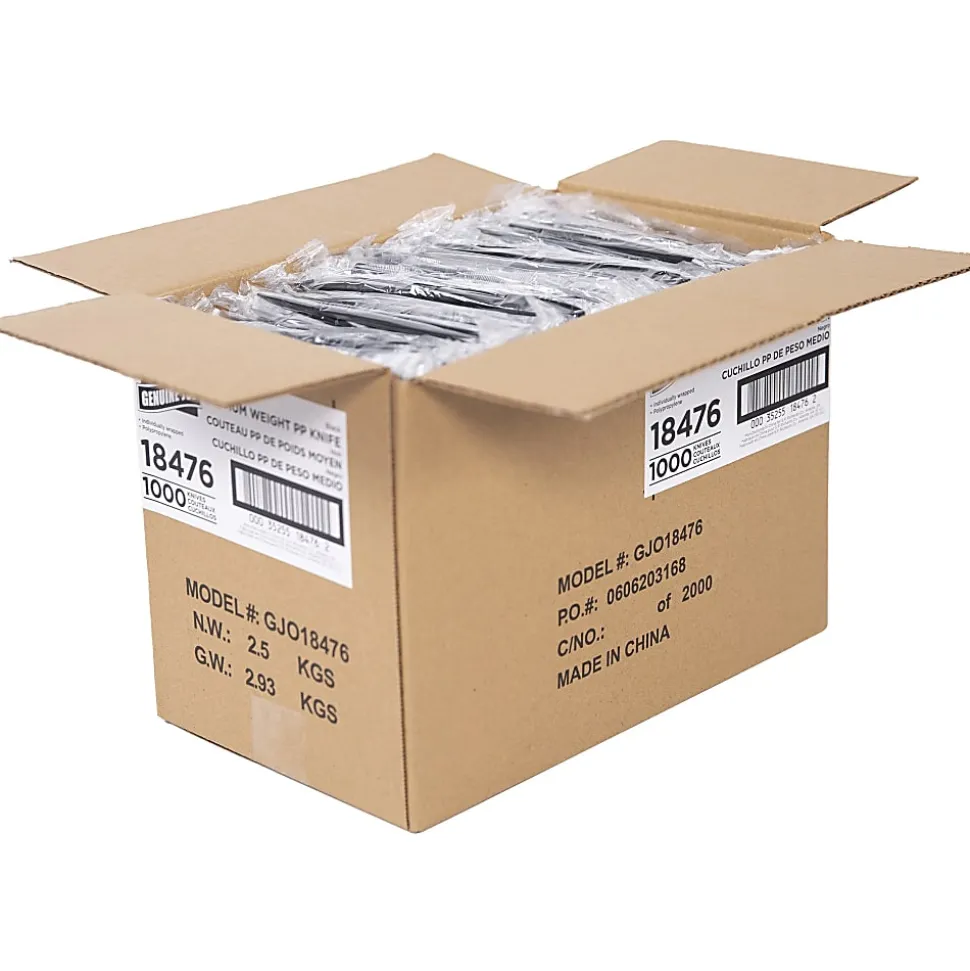 Genuine Joe Medium-weight Individually Wrapped Knives - Knife - Breakroom - Disposable - Black - 1000 / Carton