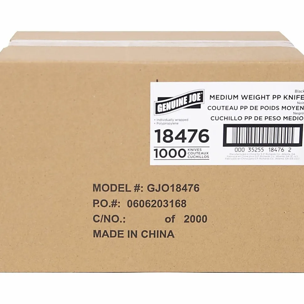 Genuine Joe Medium-weight Individually Wrapped Knives - Knife - Breakroom - Disposable - Black - 1000 / Carton