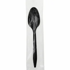 Genuine Joe Medium-weight Individually Wrapped Teaspoons - Teaspoon - Breakroom - Disposable - Black - 1000 / Carton