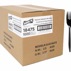 Genuine Joe Medium-weight Individually Wrapped Forks - Fork - Breakroom - Disposable - Polypropylene - Black - 1000 / Carton