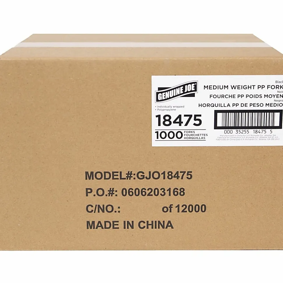 Genuine Joe Medium-weight Individually Wrapped Forks - Fork - Breakroom - Disposable - Polypropylene - Black - 1000 / Carton