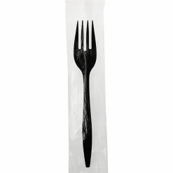 Genuine Joe Medium-weight Individually Wrapped Forks - Fork - Breakroom - Disposable - Polypropylene - Black - 1000 / Carton