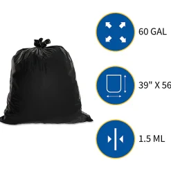 Genuine Joe 1.5 mil Trash Bags, 60 gal, 39"H x 56"W, Brown, 50 Bags