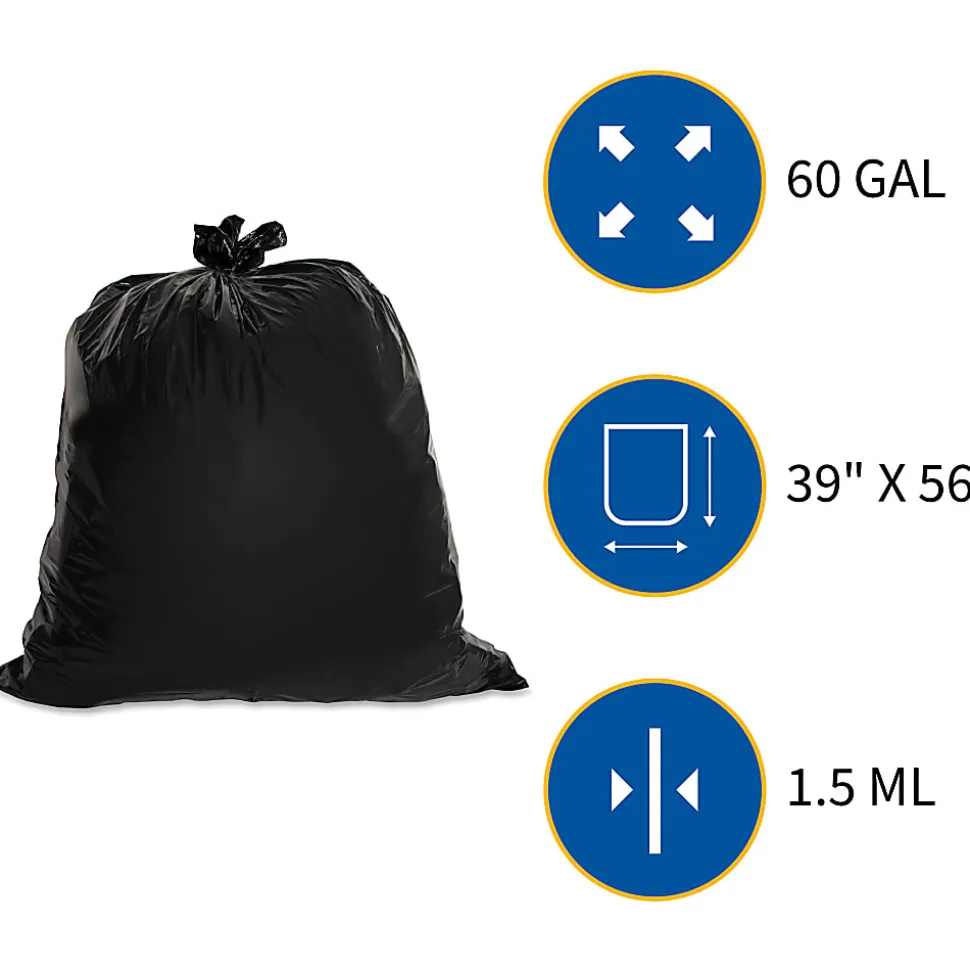 Genuine Joe 1.5 mil Trash Bags, 60 gal, 39"H x 56"W, Brown, 50 Bags