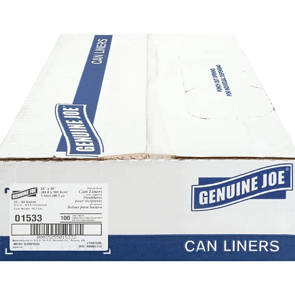 Genuine Joe 1.5 mil Trash Bags, 33 gal, 33"W, Brown, 100 Bags