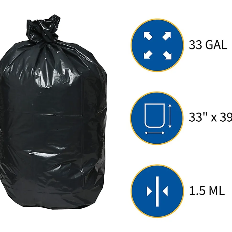 Genuine Joe 1.5 mil Trash Bags, 33 gal, 33"W, Brown, 100 Bags
