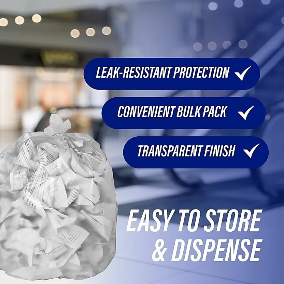 Genuine Joe 0.63 mil Trash Bags, 60 gal, 38"H x 60"W, Clear, 200 Bags