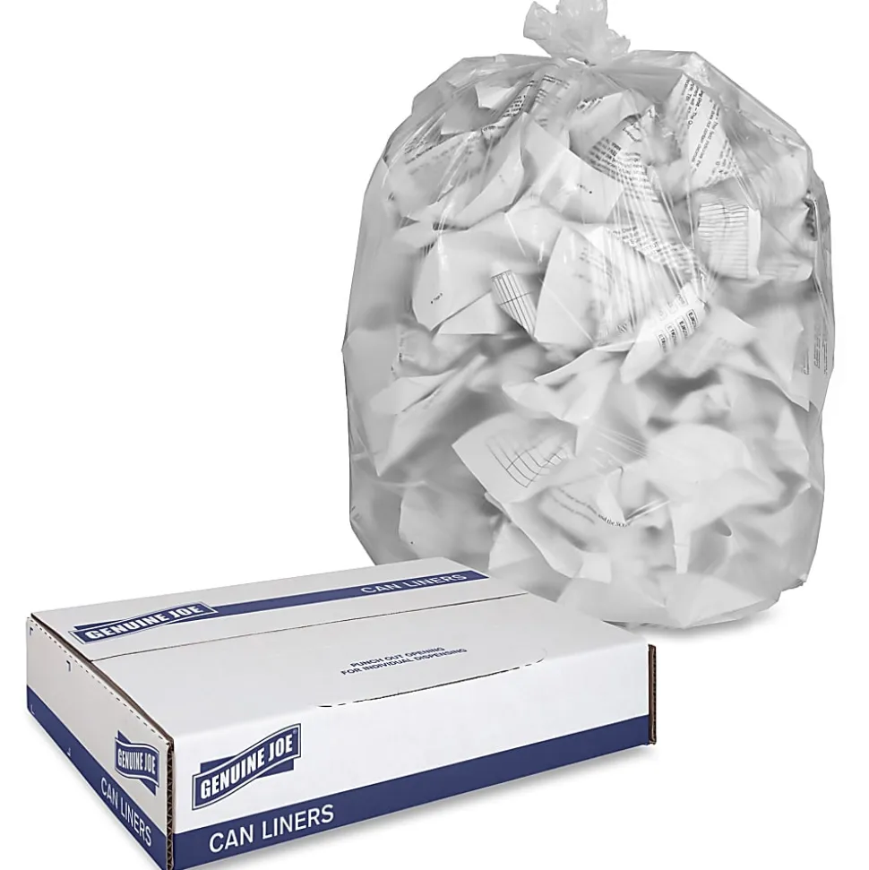 Genuine Joe 0.63 mil Trash Bags, 60 gal, 38"H x 60"W, Clear, 200 Bags