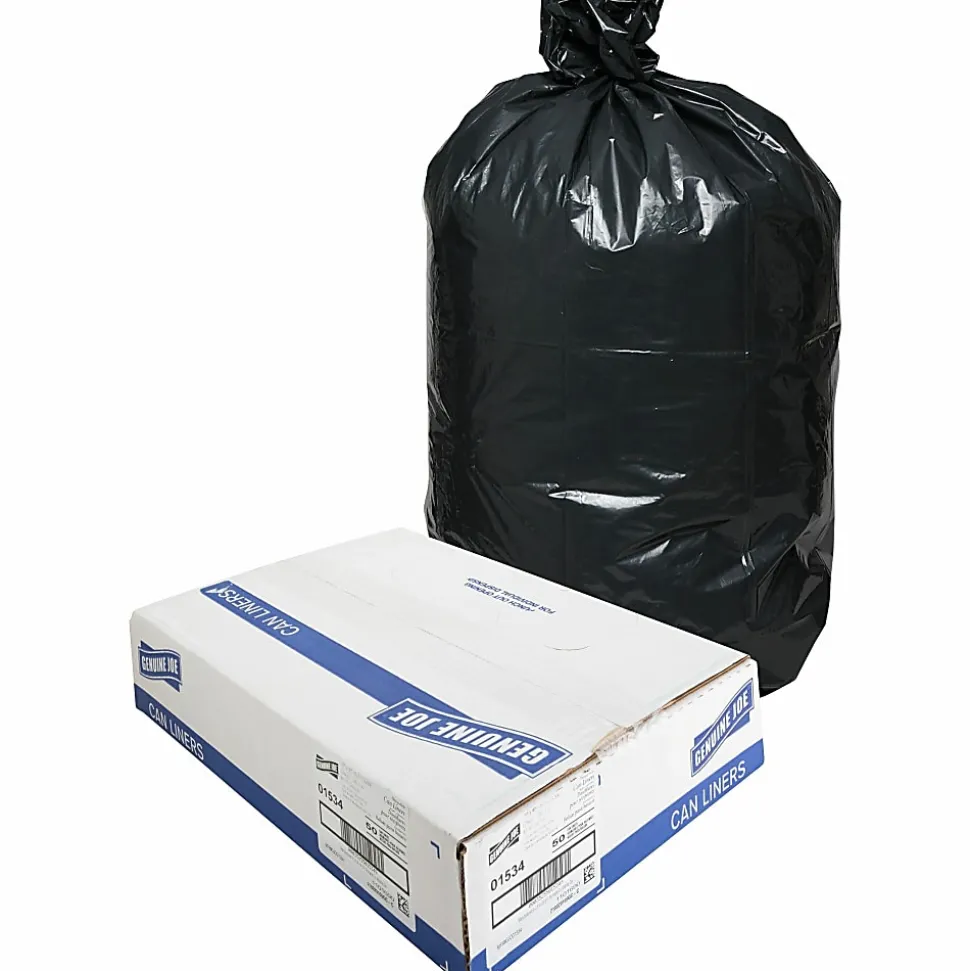 Genuine Joe 1.5 mil Trash Bags, 45 gal, 39"H x 46"W, Black, 50 Bags