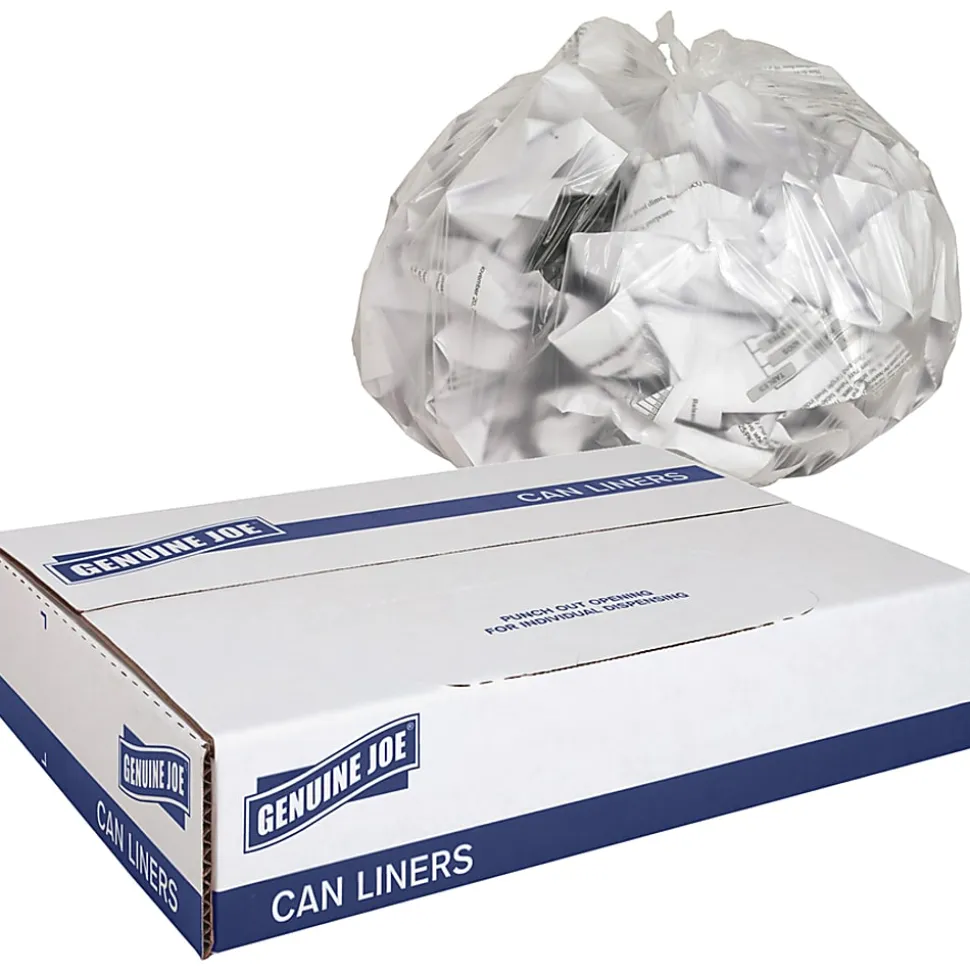 Genuine Joe 0.63 mil Trash Bags, 10 gal, 24"H x 24"W, Clear, 1000 Bags