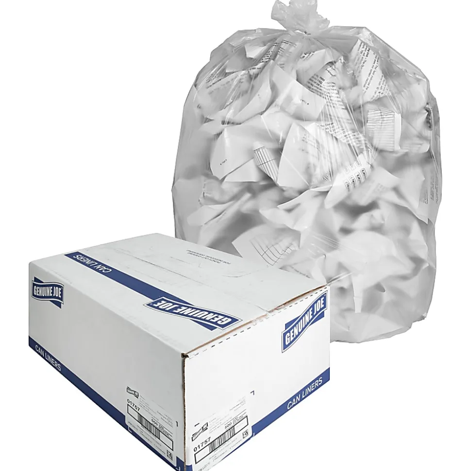 Genuine Joe 0.6 mil Trash Bags, 33 gal, 33"H x 40"W, Clear, 500 Bags