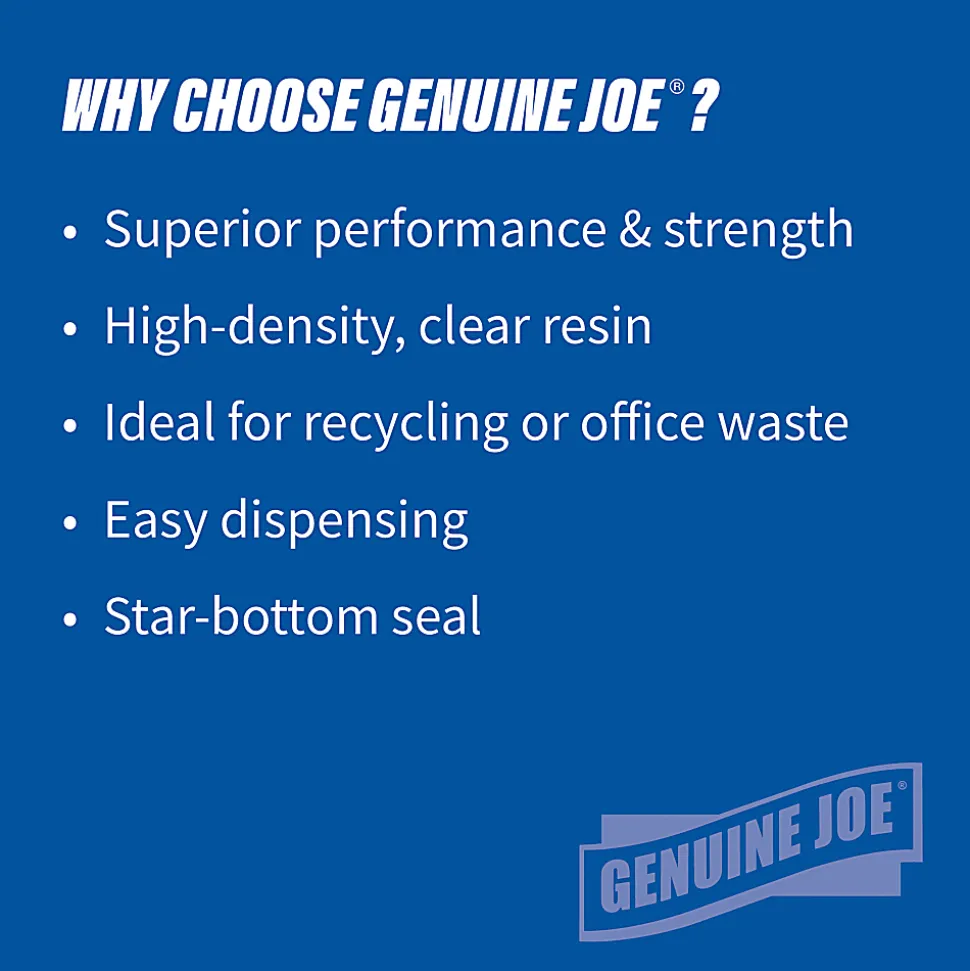 Genuine Joe 0.6 mil Trash Bags, 33 gal, 33"H x 40"W, Clear, 500 Bags