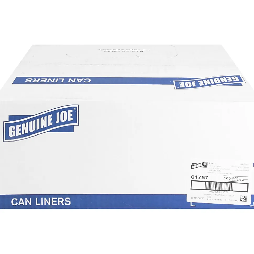 Genuine Joe 0.6 mil Trash Bags, 33 gal, 33"H x 40"W, Clear, 500 Bags