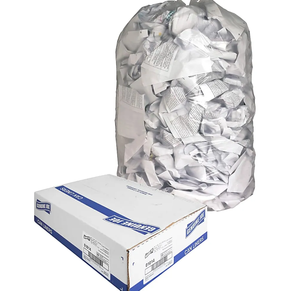 Genuine Joe 0.6 mil Trash Bags, 0.6 mil, 60 gal, 38"H x 58"W, Clear, 100 Bags