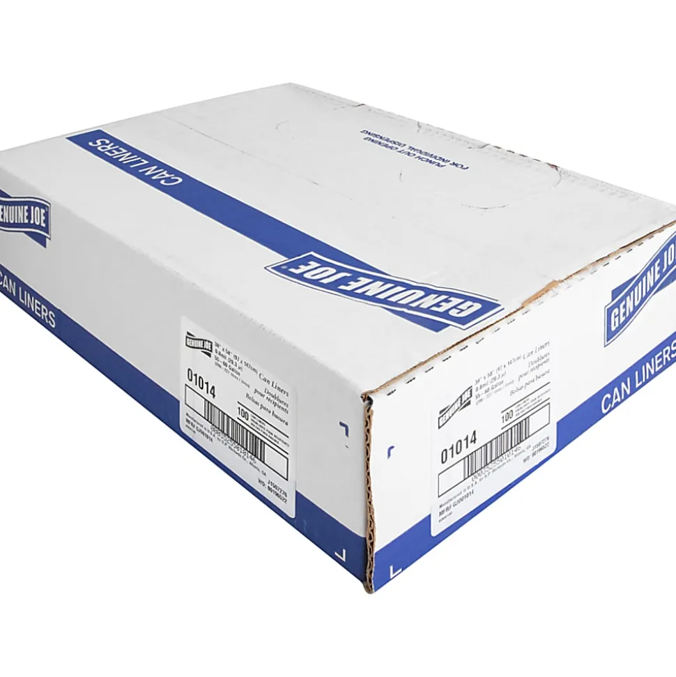 Genuine Joe 0.6 mil Trash Bags, 0.6 mil, 60 gal, 38"H x 58"W, Clear, 100 Bags