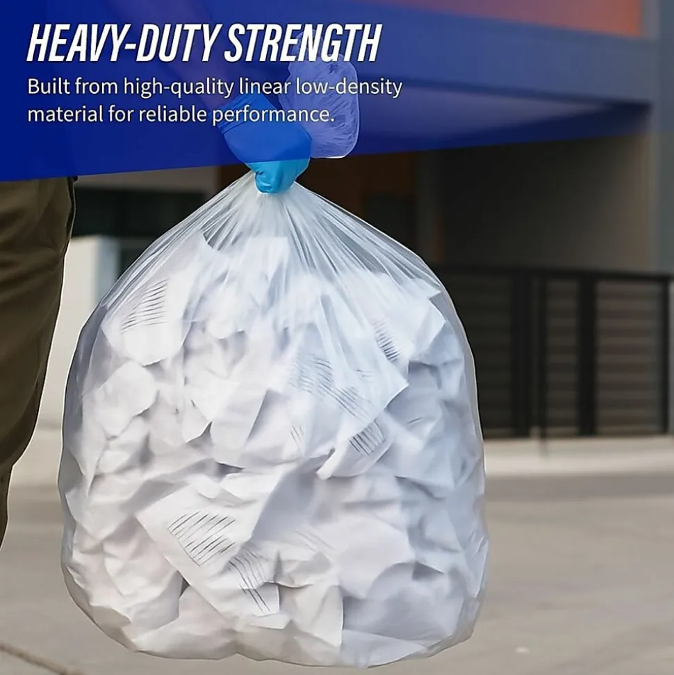 Genuine Joe 0.6 mil Trash Bags, 0.6 mil, 60 gal, 38"H x 58"W, Clear, 100 Bags