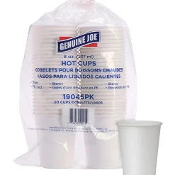 Genuine Joe 8 oz Disposable Hot Cups - 8 fl oz - White - Polyurethane - Hot Drink, Hot Drink, Beverage - 50 Pack - 5 / Bundle