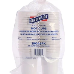 Genuine Joe 8 oz Disposable Hot Cups - 8 fl oz - White - Polyurethane - Hot Drink, Hot Drink, Beverage - 50 Pack - 5 / Bundle