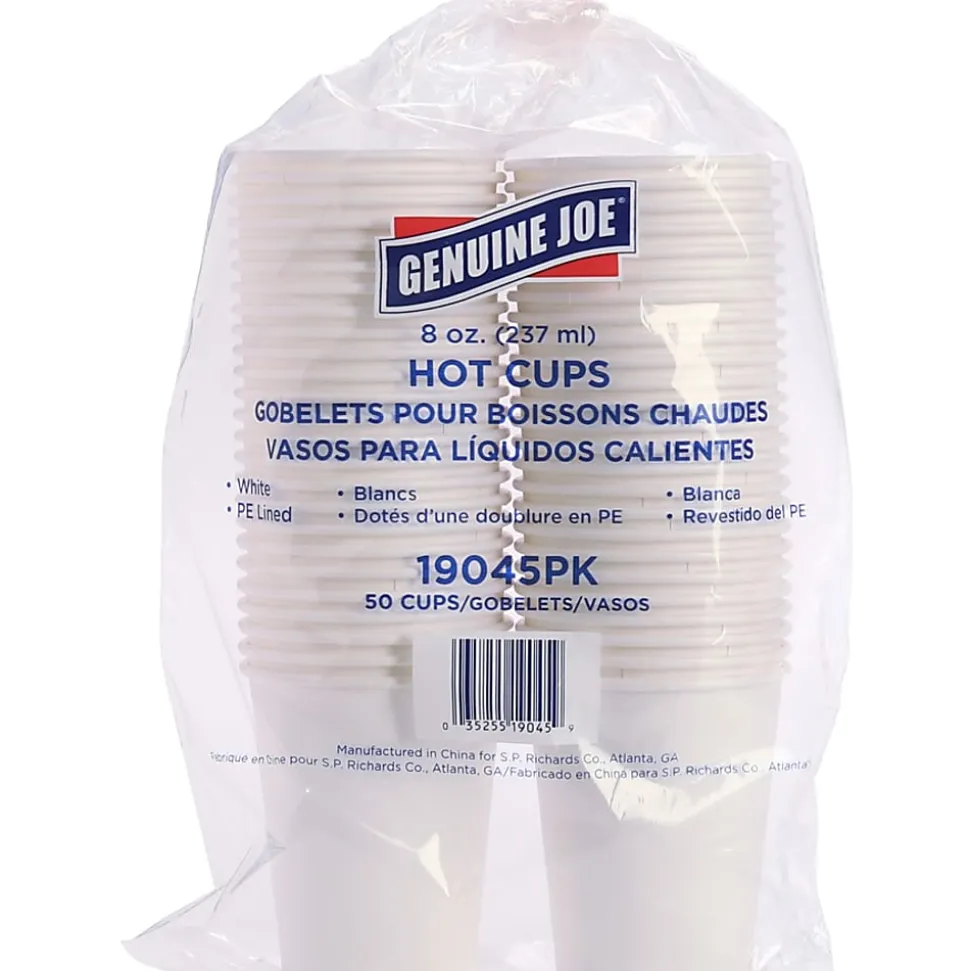 Genuine Joe 8 oz Disposable Hot Cups - 8 fl oz - White - Polyurethane - Hot Drink, Hot Drink, Beverage - 50 Pack - 5 / Bundle