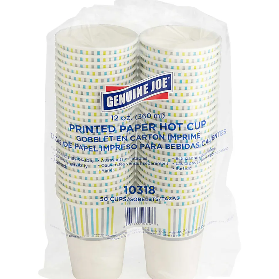Genuine Joe 12 oz Hot Beverage Cups - 12 fl oz - Assorted - Paper - Hot Chocolate, Cappuccino, Tea, Coffee, Beverage - 50/Pack - 20 / Carton