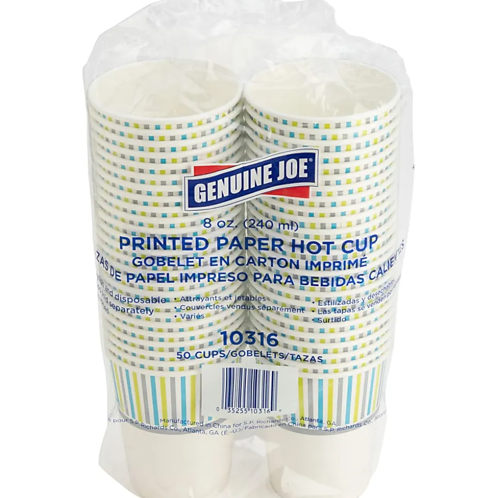 Genuine Joe 8 oz Hot Beverage Cups - 8 fl oz - Assorted - Paper - Hot Chocolate, Cappuccino, Tea, Coffee, Beverage - 50 / Pack