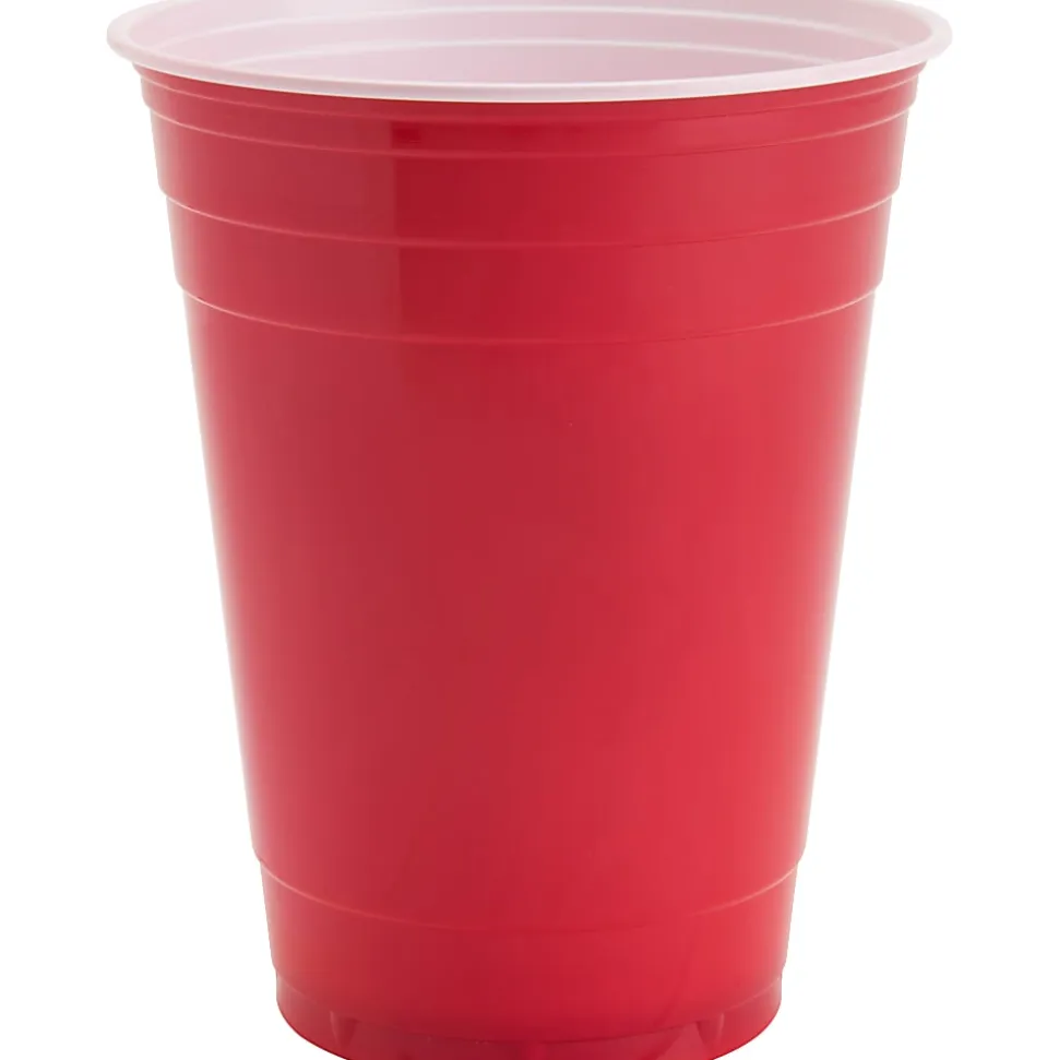Genuine Joe 16 oz Plastic Party Cups - 50 - 16 fl oz - 1000 / Carton - Red - Plastic - Party, Cold Drink, Beverage
