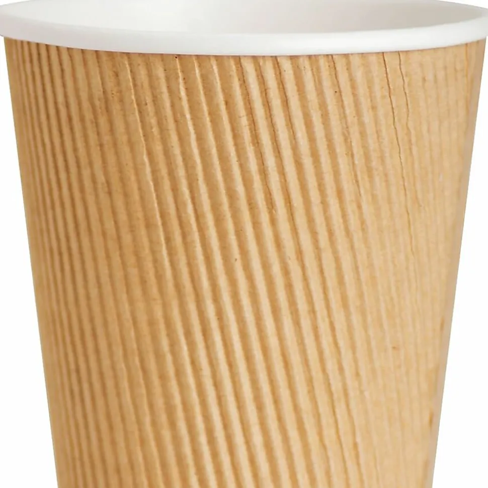 Genuine Joe 10 oz Rippled Hot Cups - 10 fl oz - Brown - Hot Drink, Beverage - 25/Pack - 5 / Bundle