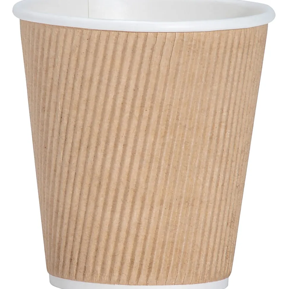 Genuine Joe 10 oz Rippled Hot Cups - 10 fl oz - Brown - Hot Drink, Beverage - 25/Pack - 5 / Bundle