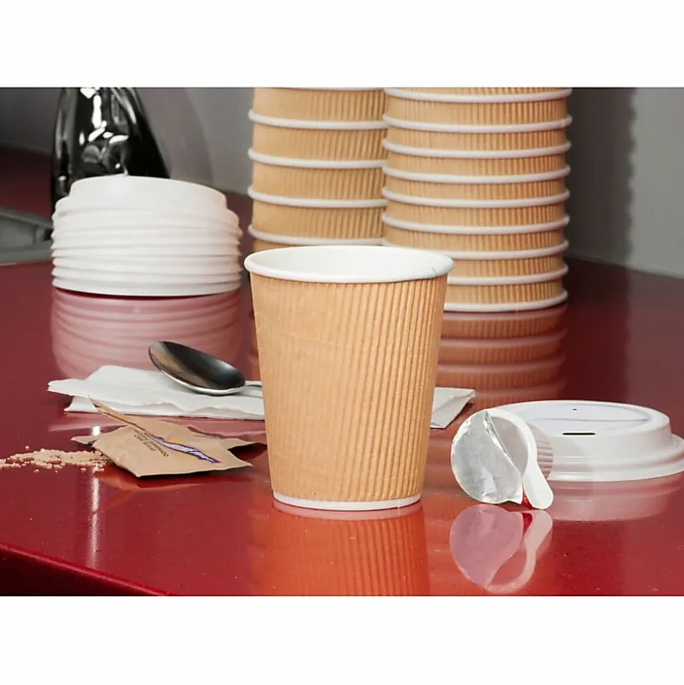 Genuine Joe 10 oz Rippled Hot Cups - 10 fl oz - Brown - Hot Drink, Beverage - 25/Pack - 5 / Bundle