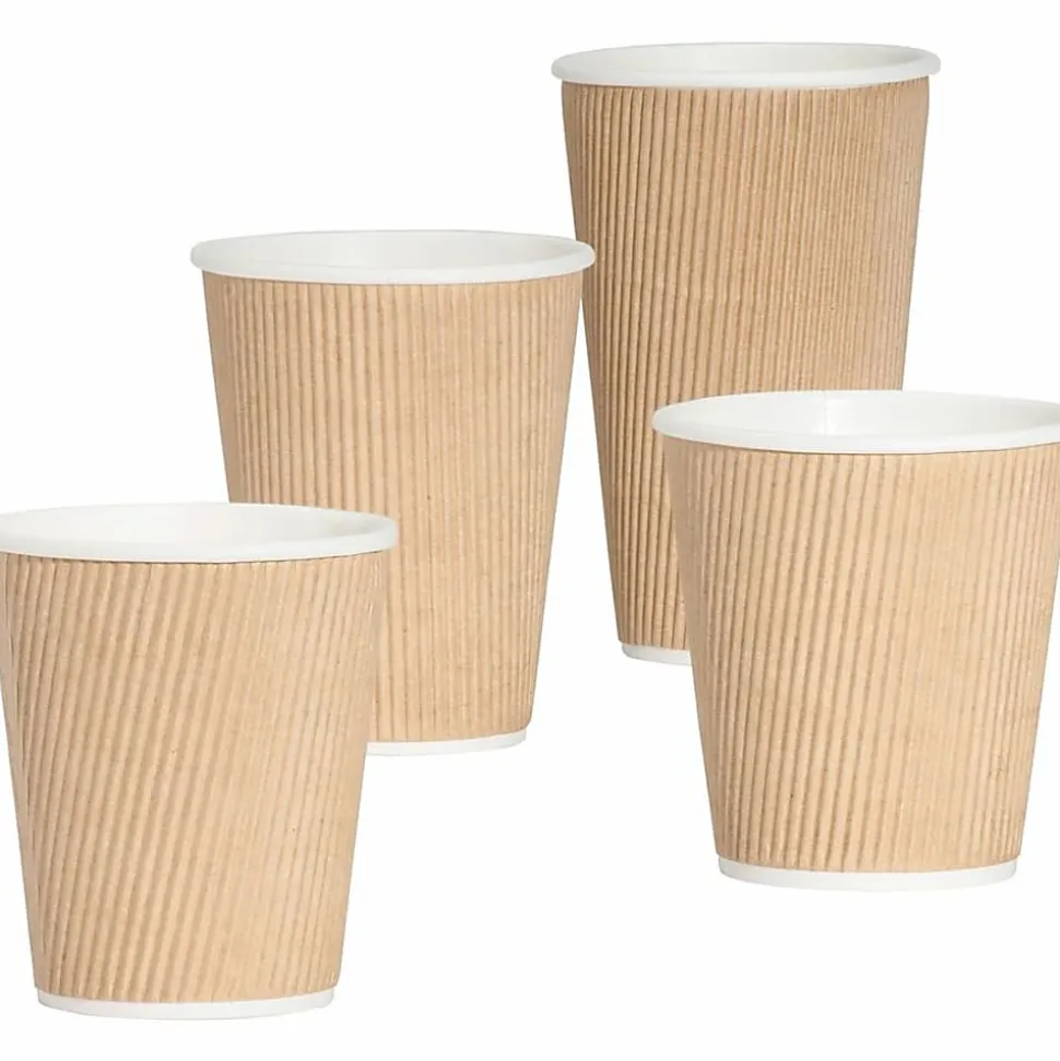 Genuine Joe 10 oz Rippled Hot Cups - 10 fl oz - Brown - Hot Drink, Beverage - 25/Pack - 5 / Bundle
