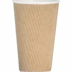 Genuine Joe 16 oz Rippled Hot Cups - 16 fl oz - Brown - Hot Drink, Hot Drink, Beverage - 25/Pack - 5 / Bundle