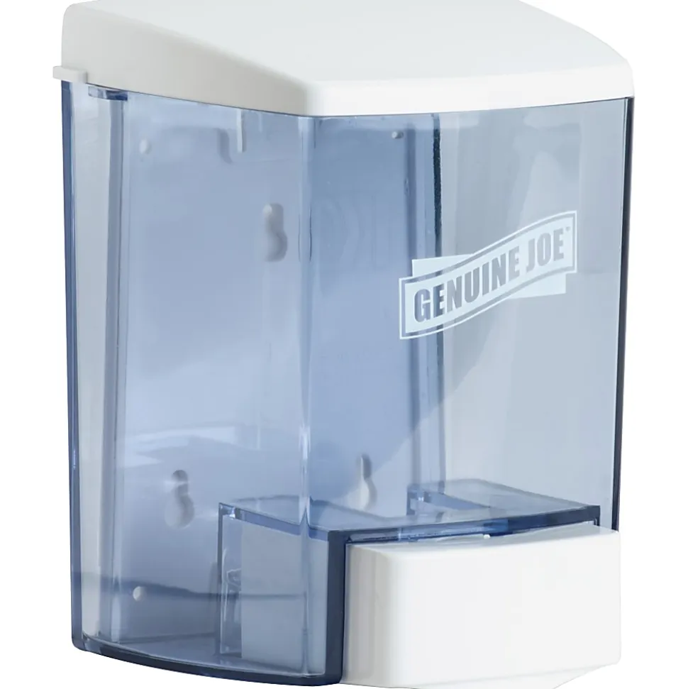 Genuine Joe 30 oz Soap Dispenser - Manual - 30 fl oz Capacity - See-through Tank, Water Resistant, Soft Push - Clear - 1 Each