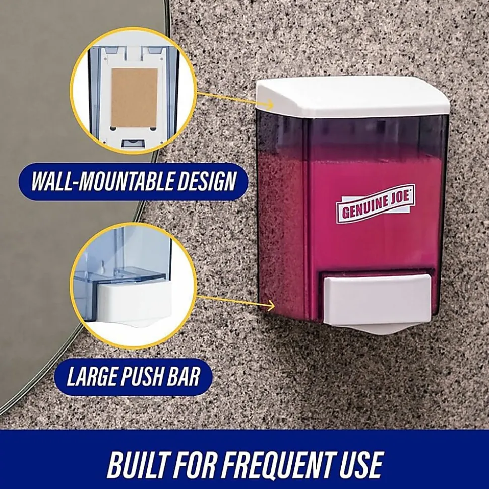 Genuine Joe 30 oz Soap Dispenser - Manual - 30 fl oz Capacity - See-through Tank, Water Resistant, Soft Push - Clear - 1 Each
