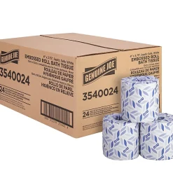 Genuine Joe 2-ply Bath Tissue Rolls - 2 Ply - 4" Width x 3.75" Length - 400 Sheets/Roll - Embossed - White - 24 / Carton