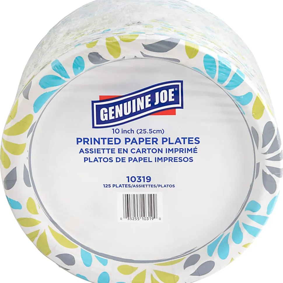Genuine Joe Printed Paper Plates, 10", Pack Of 125