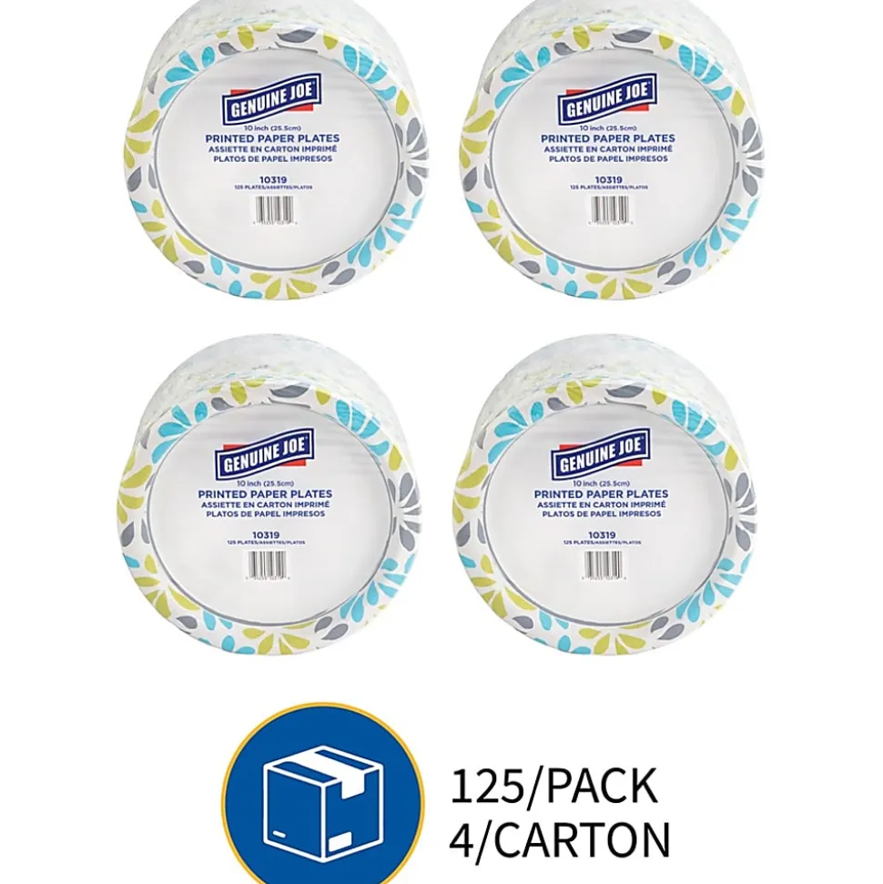 Genuine Joe Printed Paper Plates, 10", Pack Of 125