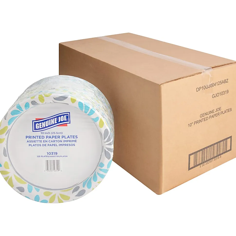 Genuine Joe Printed Paper Plates, 10", Pack Of 125