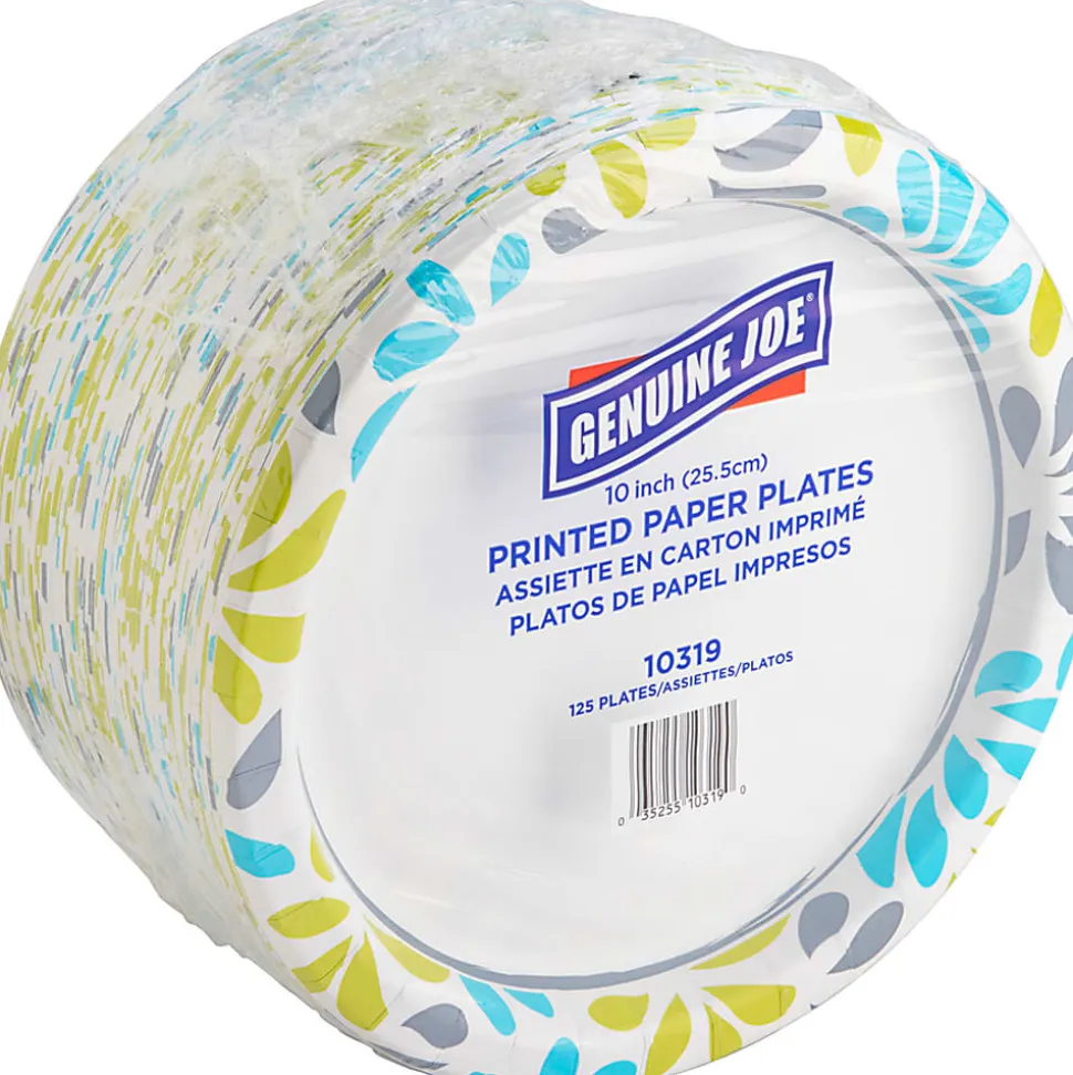 Genuine Joe Printed Paper Plates, 10", Pack Of 125