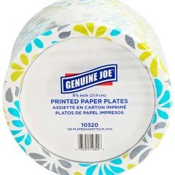 Genuine Joe Printed Paper Plates, 9", Pack Of 125
