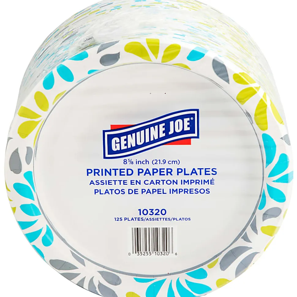 Genuine Joe Printed Paper Plates, 9", Pack Of 125