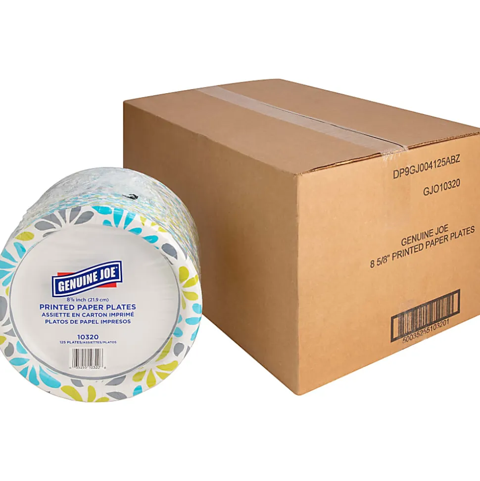 Genuine Joe Printed Paper Plates, 9", Pack Of 125