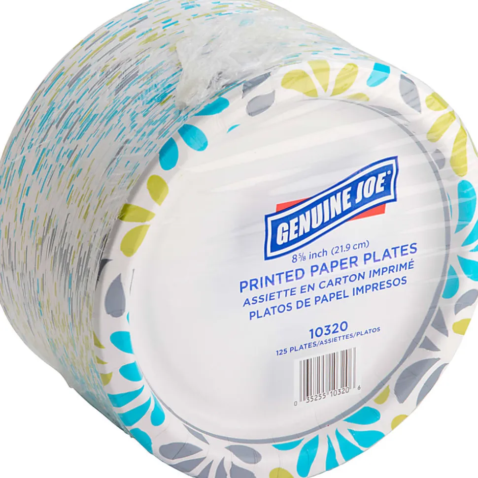 Genuine Joe Printed Paper Plates, 9", Pack Of 125