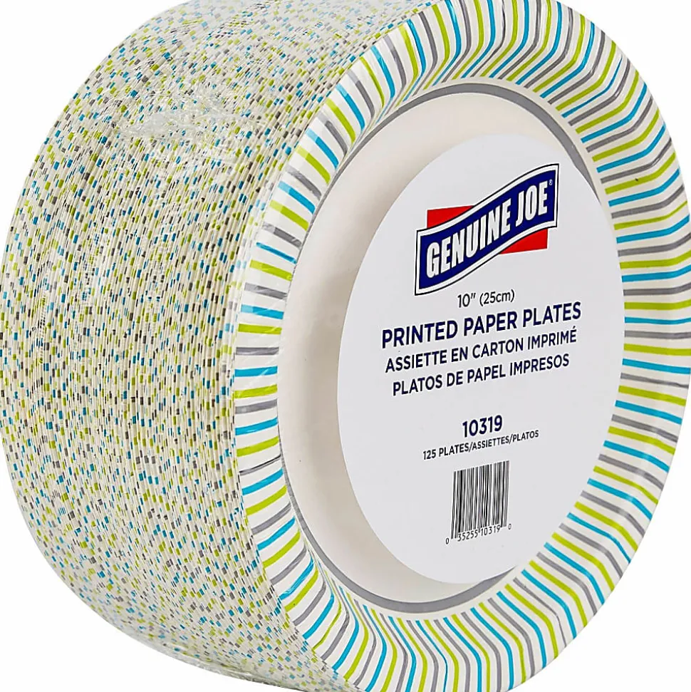 Genuine Joe 10" Printed Paper Plates - Disposable - 10" Diameter - Multi - 125 / Pack