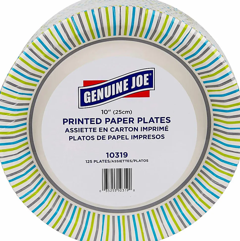 Genuine Joe 10" Printed Paper Plates - Disposable - 10" Diameter - Multi - 125 / Pack
